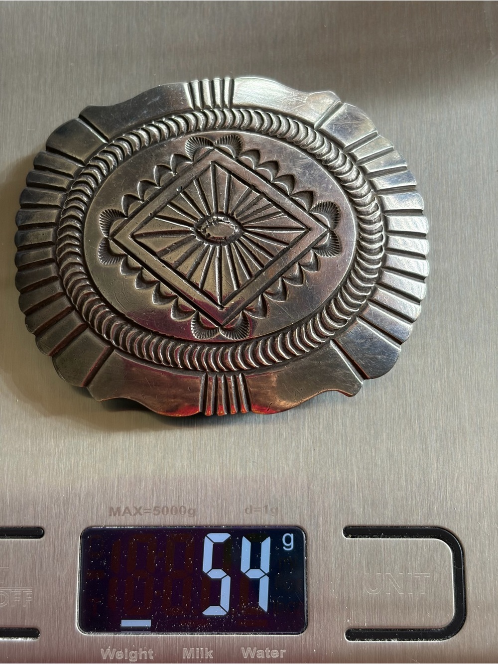 Vintage Handmade Sterling Silver Southwestern Belt Buckle LM 55g 3" Wide - Picture 4 of 5